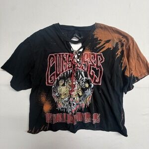 Guns N Roses Use Your Illusion Tour Lace Up Bleached Graphic Tee Womens‎ XL Crop